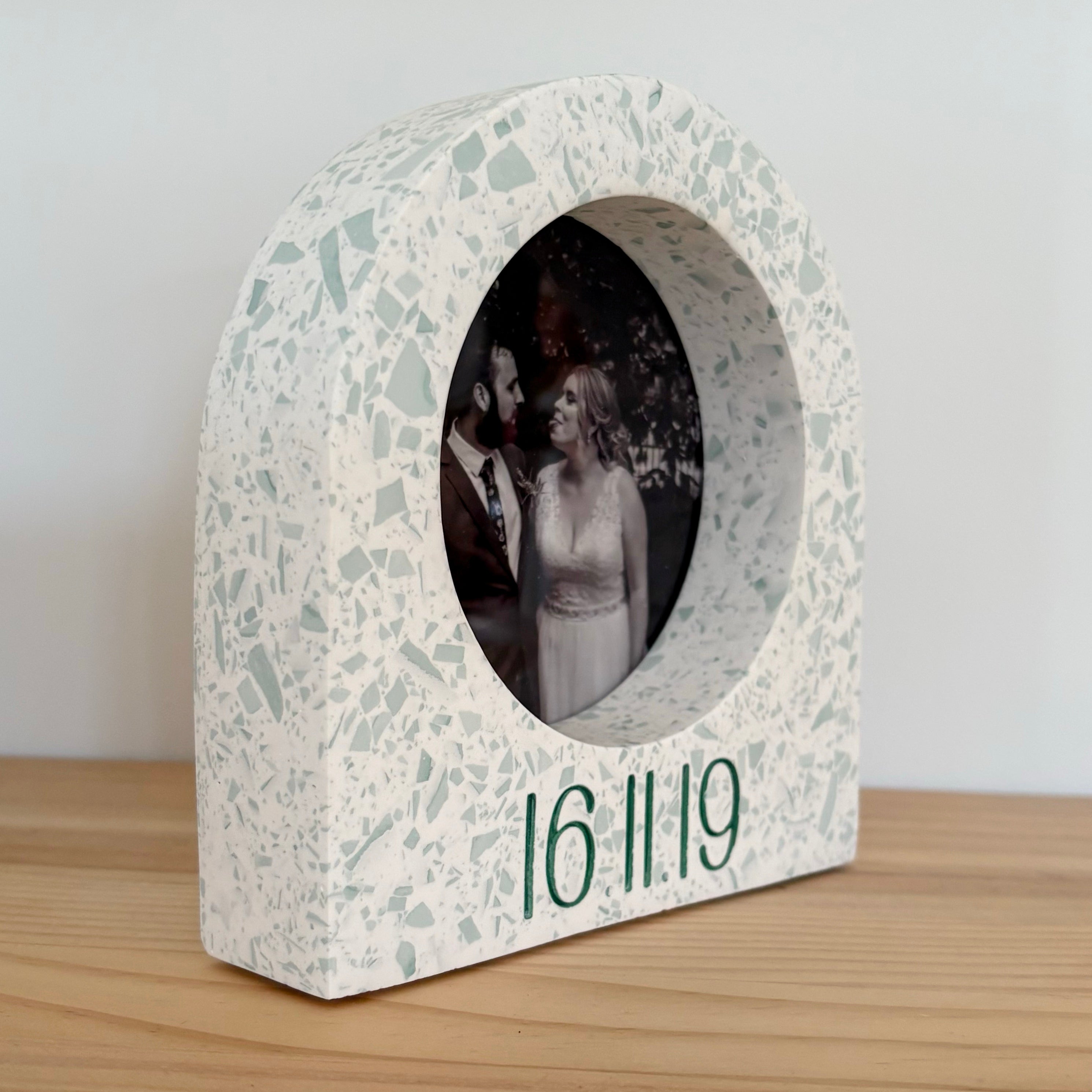 Custom Date Arch Terrazzo Photo Frame – Choose Your Colours