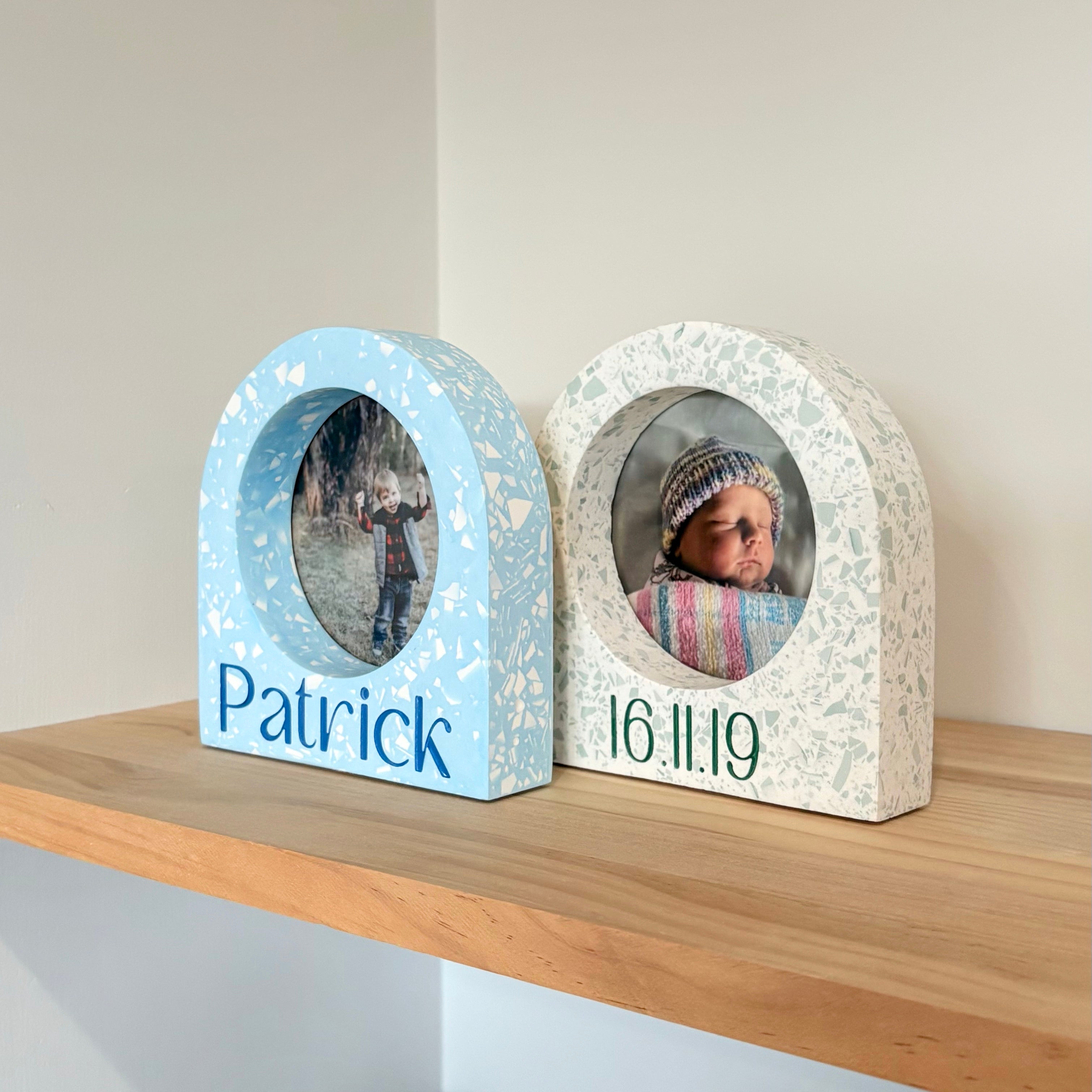 Custom Date/name Arch Terrazzo Photo Frame – Choose Your Colours