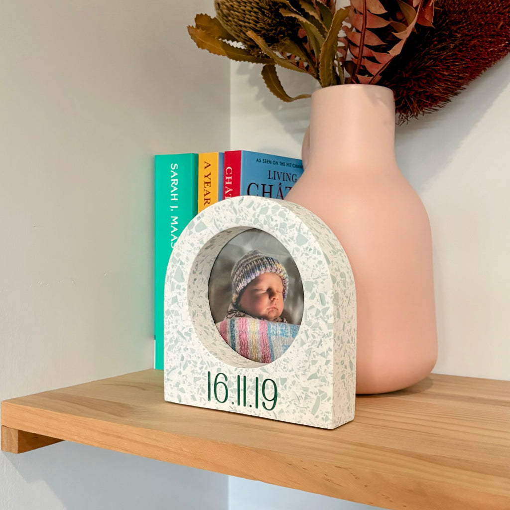 Custom Date/name Arch Terrazzo Photo Frame – Choose Your Colours
