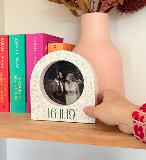 Custom Date Arch Terrazzo Photo Frame – Choose Your Colours