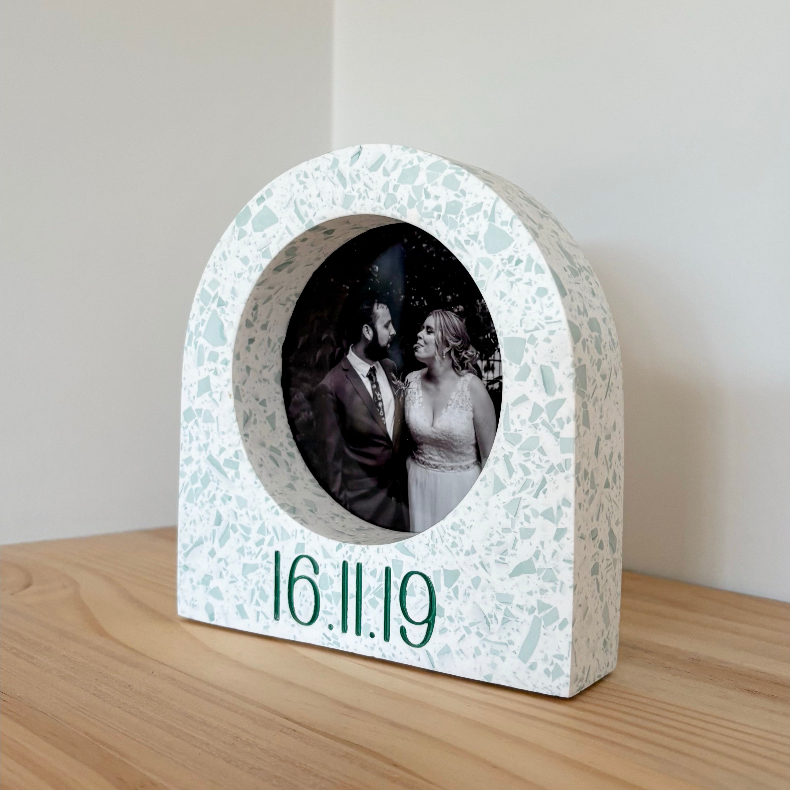 Custom Date Arch Terrazzo Photo Frame – Choose Your Colours