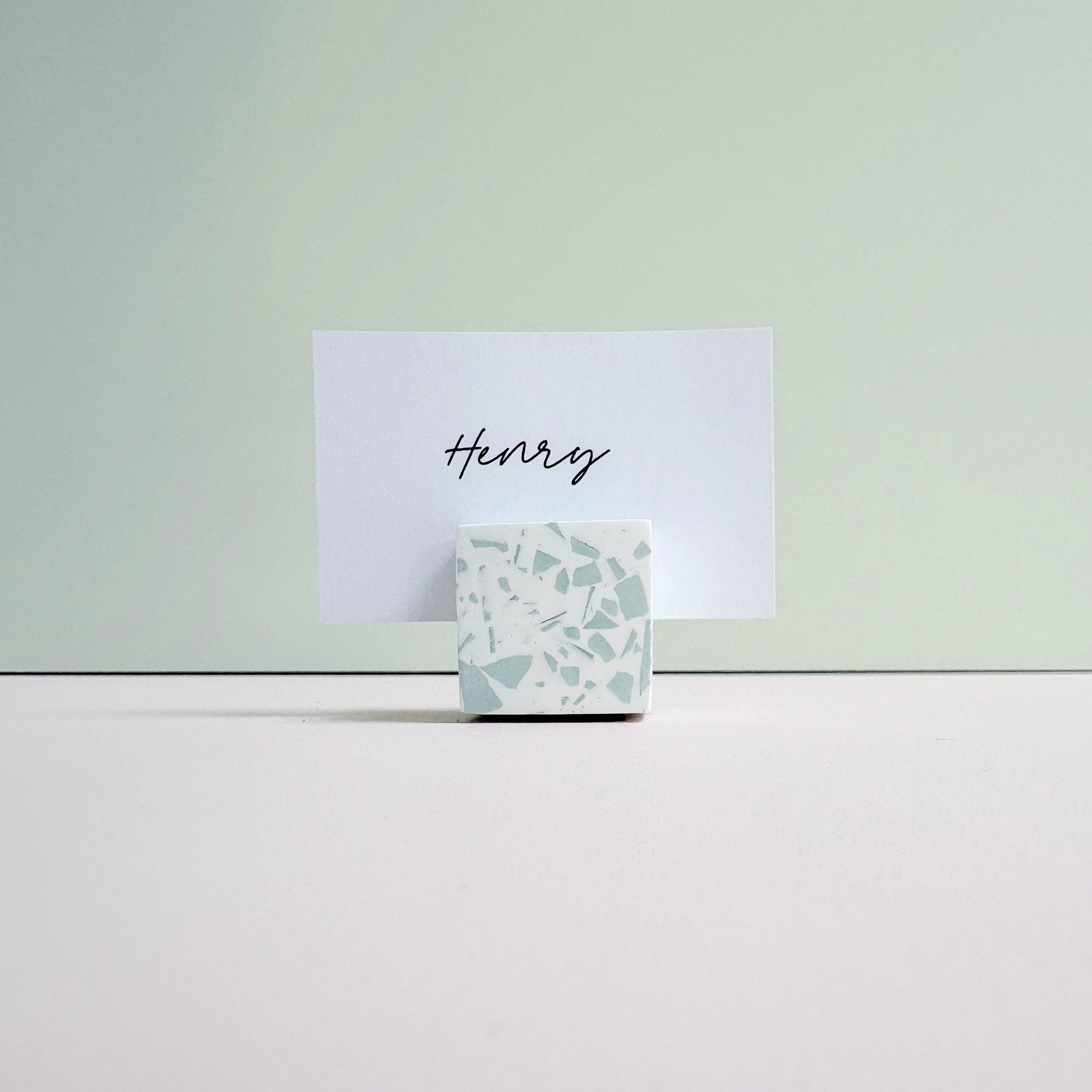 Sage Green Terrazzo Name Card & Photo Holder