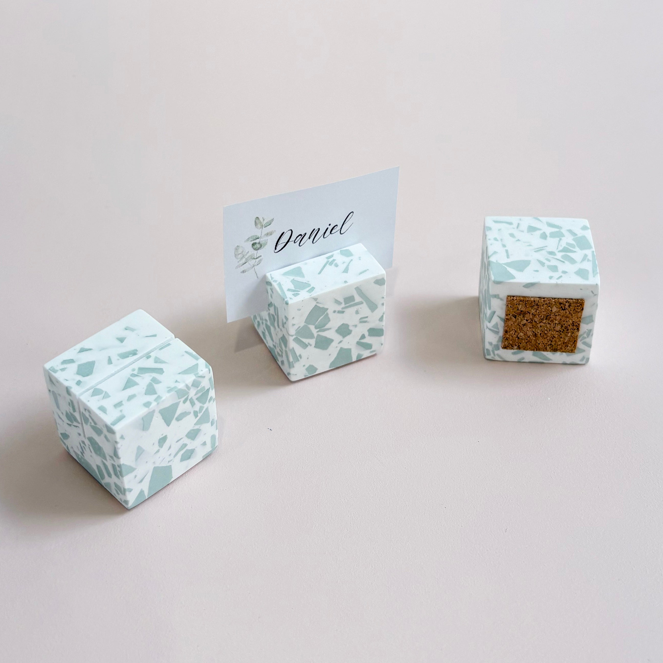 Sage Green Terrazzo Name Card & Photo Holder