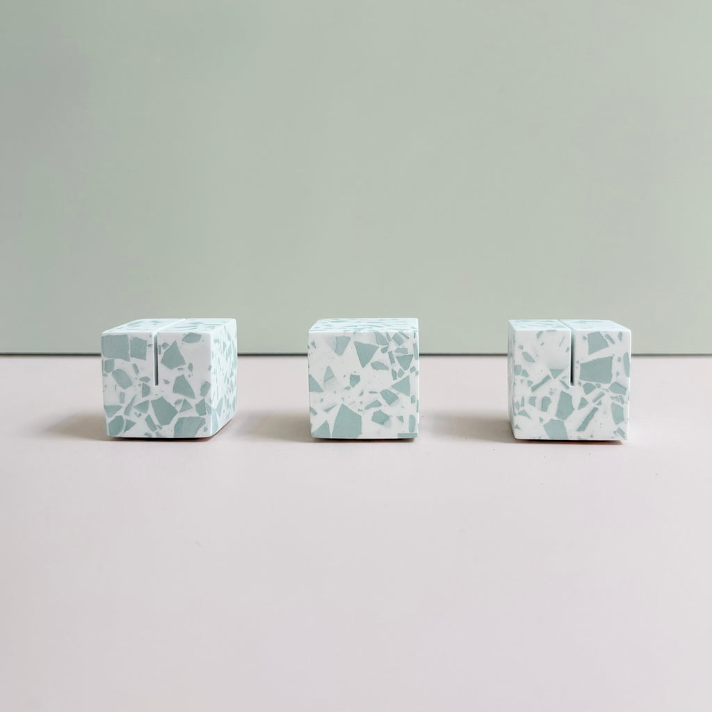 Sage Green Terrazzo Name Card & Photo Holder