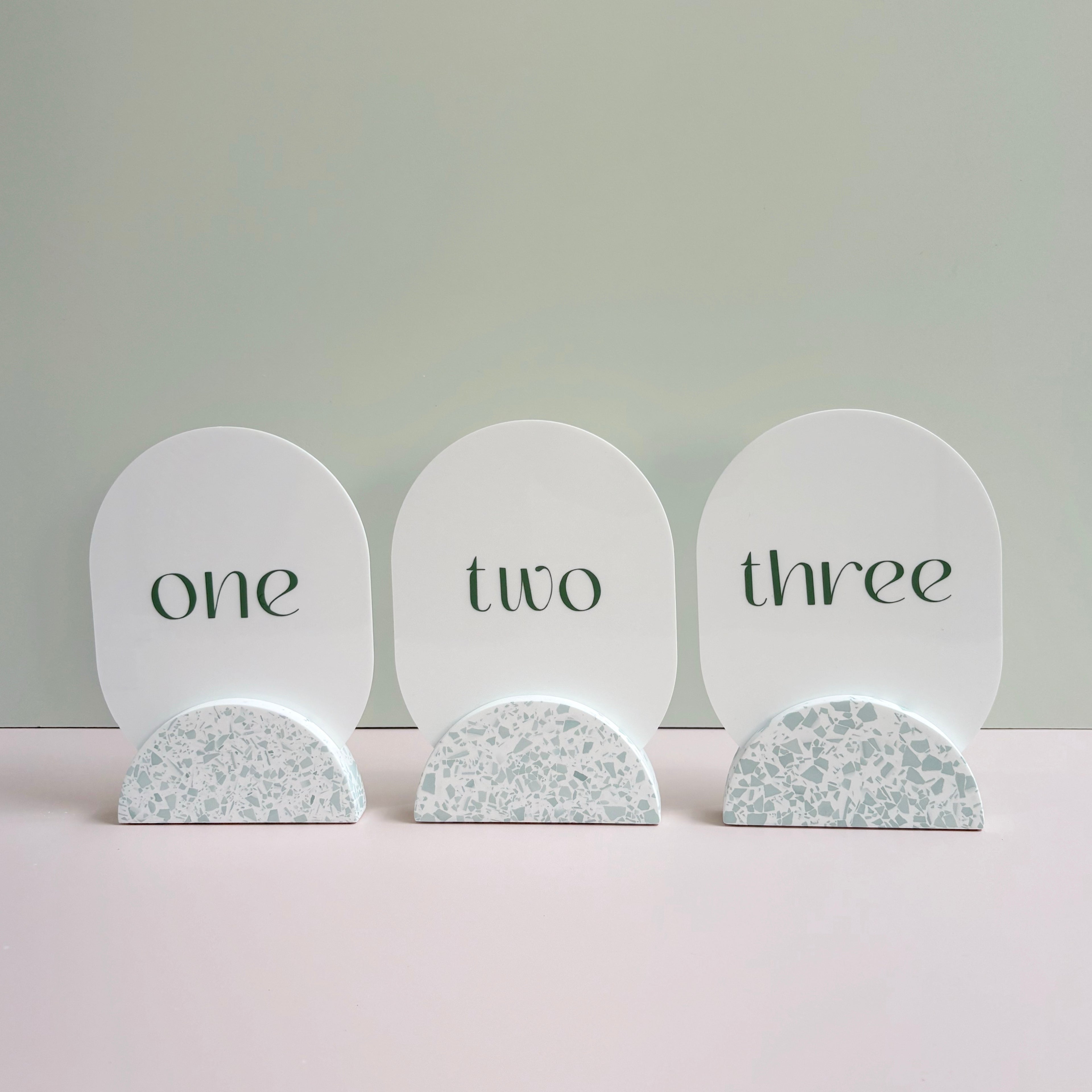 Sage Green Terrazzo Wedding Table Numbers