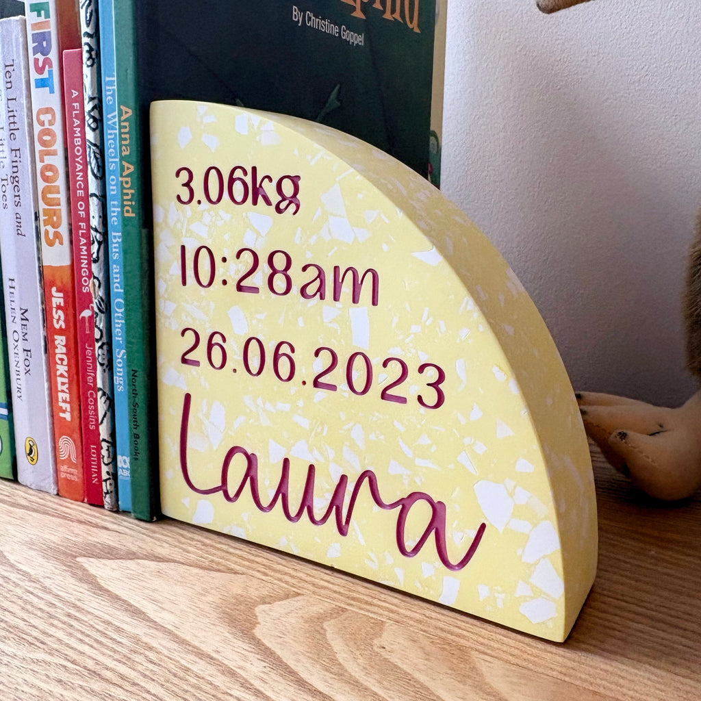 Personalised Birth Details Terrazzo Bookend - Choose your colours