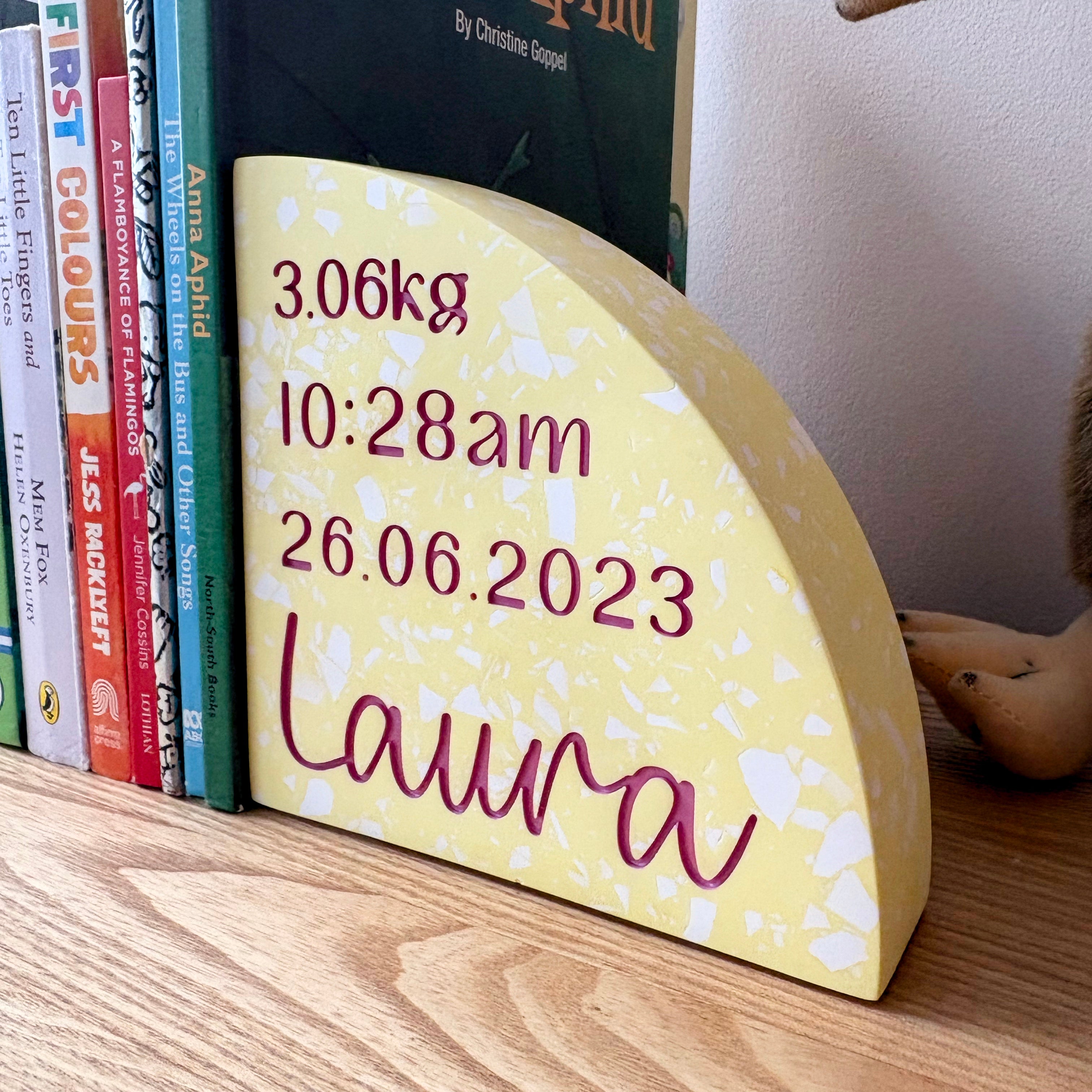 Personalised Birth Details Terrazzo Bookend - Choose your colours